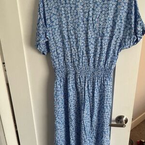 SHEIN Blue and White Patterned Long Sleeve Dress
